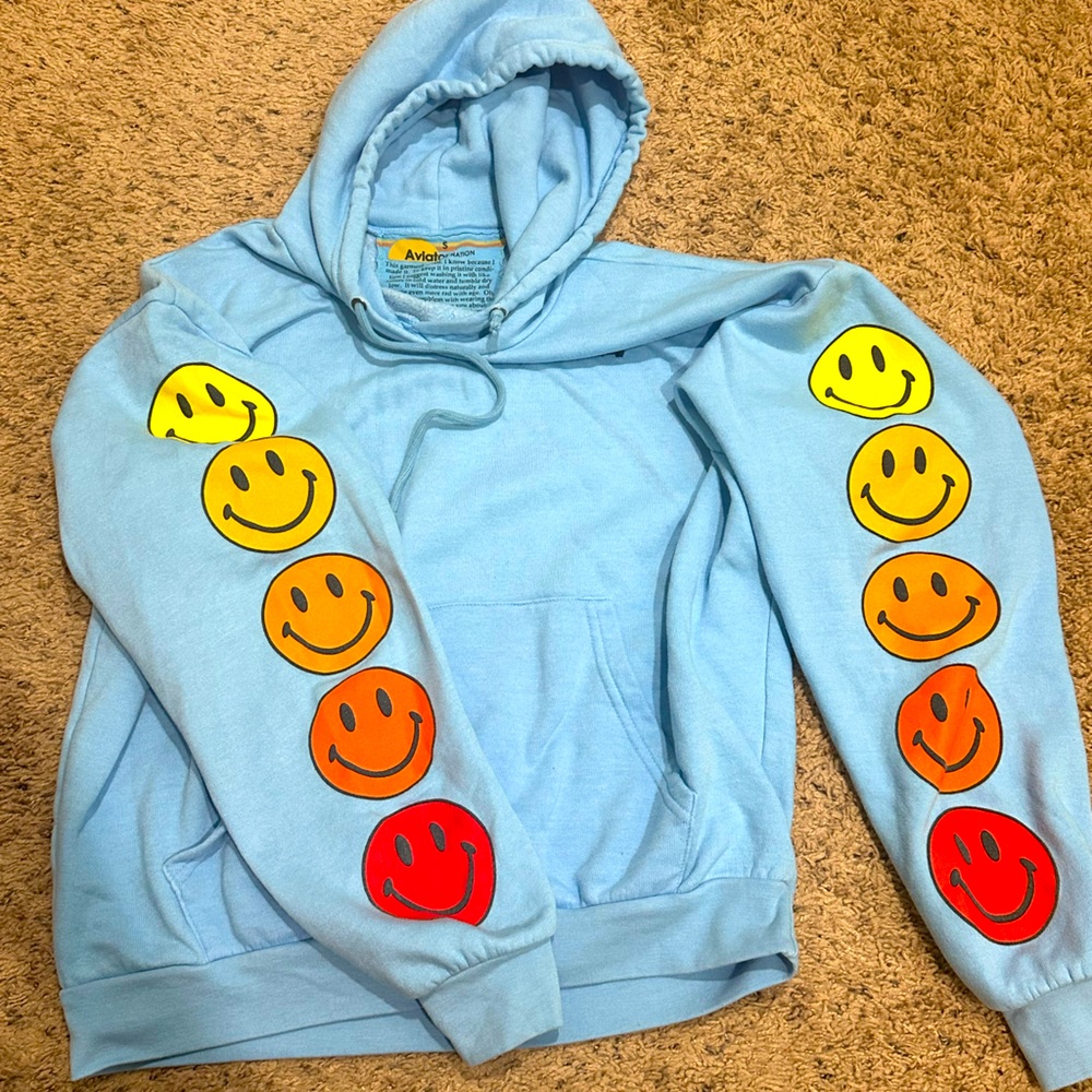 Aviator nation small smiley hoodie - light blue.